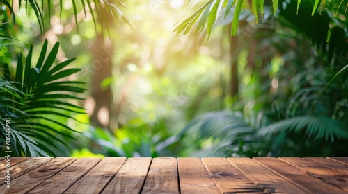 Wooden Table Top in Front of Jungle Background