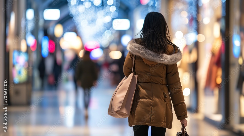 Woman Walking Down Street Holding Bag - Everyday Scene of a Female ...