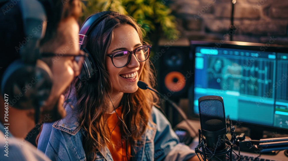 Podcast interviews in a modern studio Podcast interviews in a modern studio