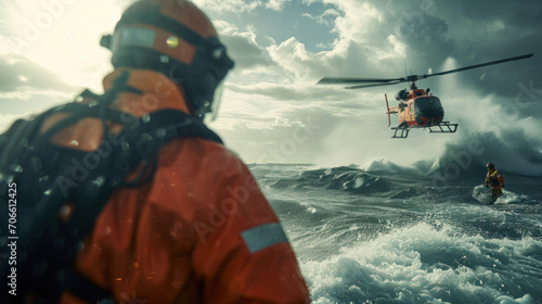 Maritime rescue teams are on duty using helicopters to rescue victims