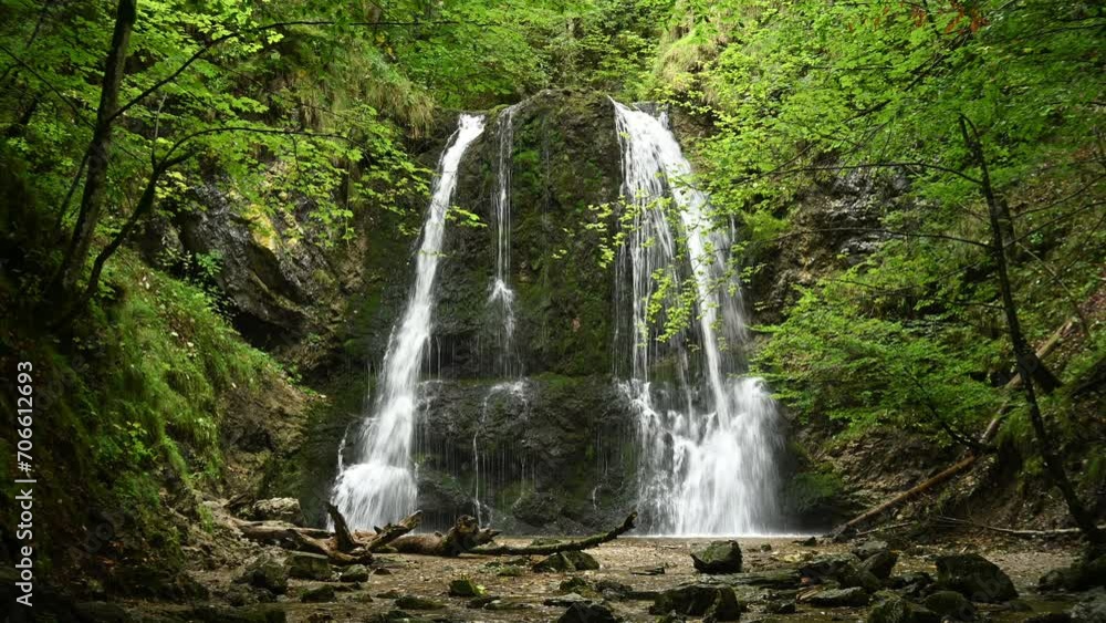 The main waterfall at Josephsthaler Wasserfälle in the summer evening The main waterfall at Josephsthaler Wasserfälle in the summer evening