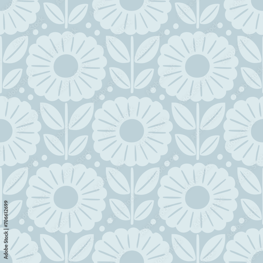 Fototapeta premium Hand drawn seamless pattern with decorative doodle flowers, repeat pattern with flowers and leaves