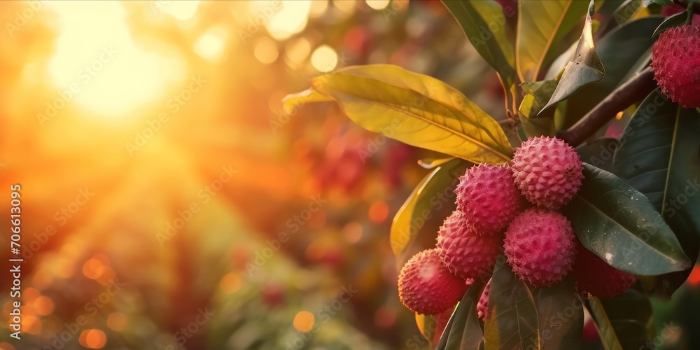 As the Sun Sets, Dew-Kissed Lychees Flourish in a Lush Plantation: Organic Farming Yields Fresh, Ripe Exotic Fruits, a Tropical Delight, Generative AI As the Sun Sets, Dew-Kissed Lychees Flourish in a Lush Plantation: Organic Farming Yields Fresh, Ripe Exotic Fruits, a Tropical Delight, Generative AI