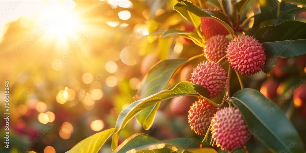 As the Sun Sets, Dew-Kissed Lychees Flourish in a Lush Plantation: Organic Farming Yields Fresh, Ripe Exotic Fruits, a Tropical Delight, Generative AI As the Sun Sets, Dew-Kissed Lychees Flourish in a Lush Plantation: Organic Farming Yields Fresh, Ripe Exotic Fruits, a Tropical Delight, Generative AI