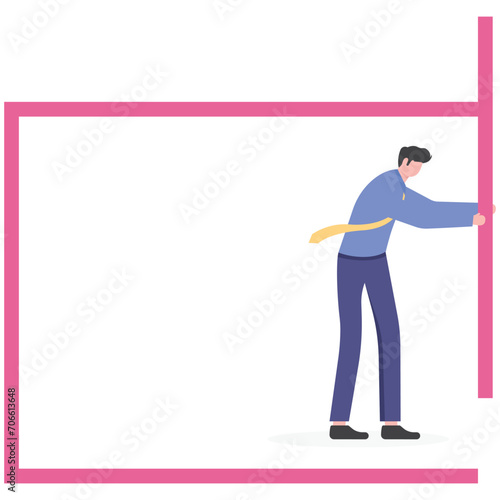 Going beyond limits. Businessman get out of comfort zone for freedom vector illustration

