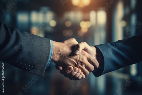 Corporate business people handshake and team appreciation or partnership together at office