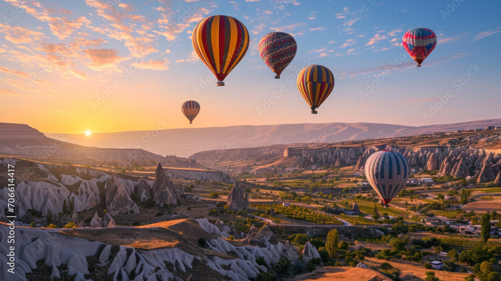 Naklejka premium Hot air balloon flies over Botan Canyon