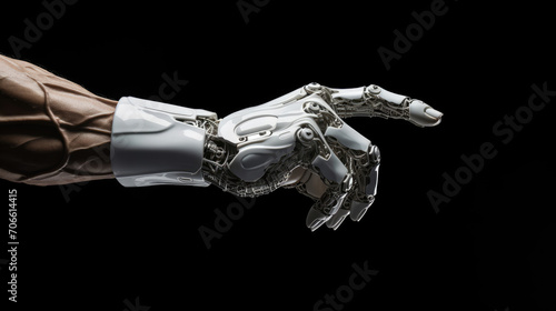 White robotic fist in dynamic bump with human exuding expertise
