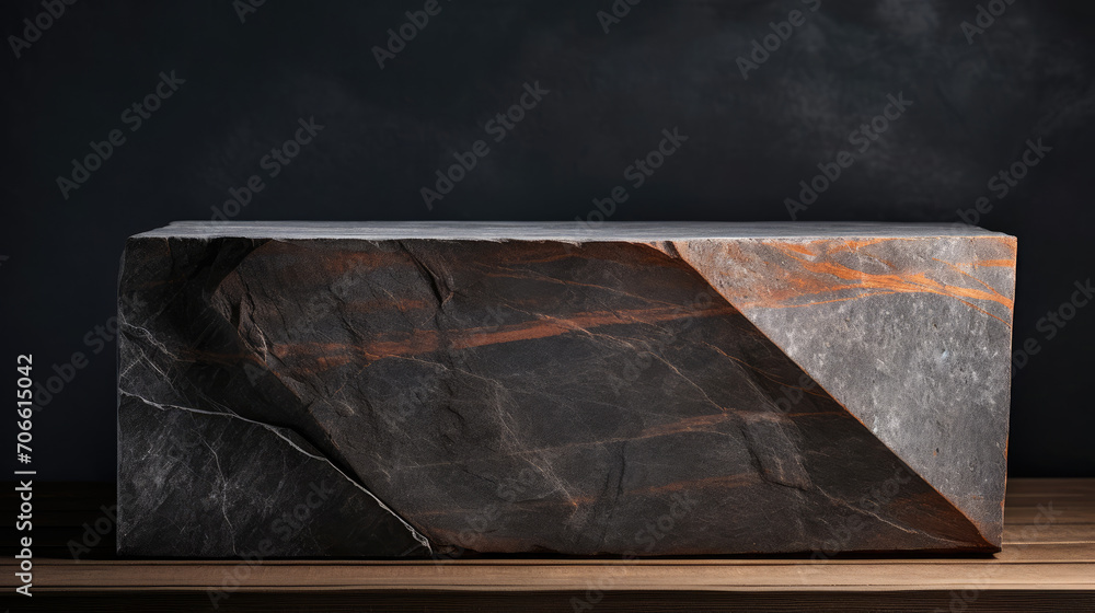 Slate stone podium with earthy hues for natural skincare products - obrazy, fototapety, plakaty 