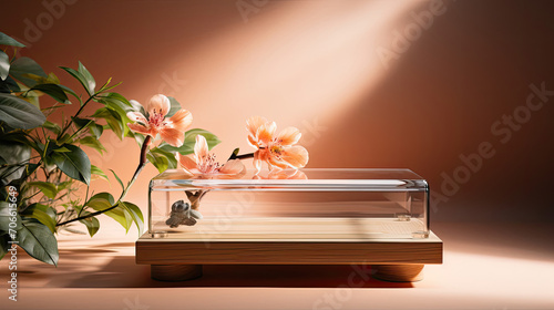 Floating acrylic podium wooden supports coral for wellness