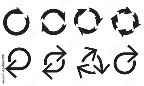 Recycling flat vector icons set. Arrows flat vector icons set, Abstract arrow vector icons. Arrow direction circle. Abstract arrow vector icons. Arrow direction circle. Abstract arrow vector icons.