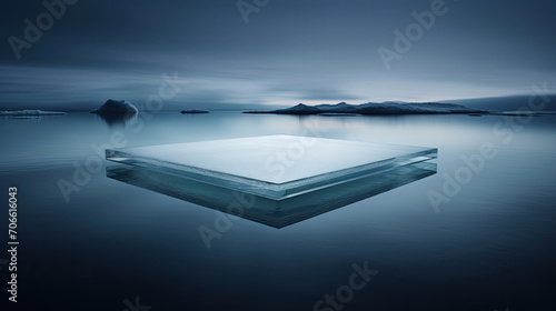 Floating ice platform indigo for serene tech accessory showcase photo