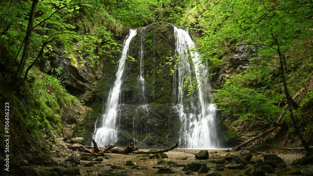 The main waterfall at Josephsthaler Wasserfälle in the summer evening The main waterfall at Josephsthaler Wasserfälle in the summer evening