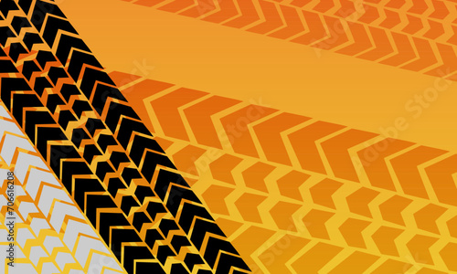 Orange gradient tire tracks background.