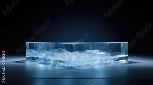 Ethereal ice platform indigo background for tech accessory presentation