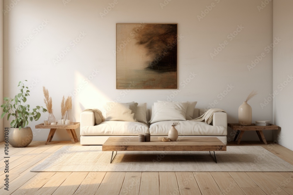 Fototapeta premium Spacious Living Room With Furniture and Wall Painting