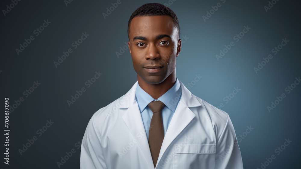 Smiling doctor wearing a white lab coat with a stethoscope around his neck, standing confidently against a colored background. Smiling doctor wearing a white lab coat with a stethoscope around his neck, standing confidently against a colored background.