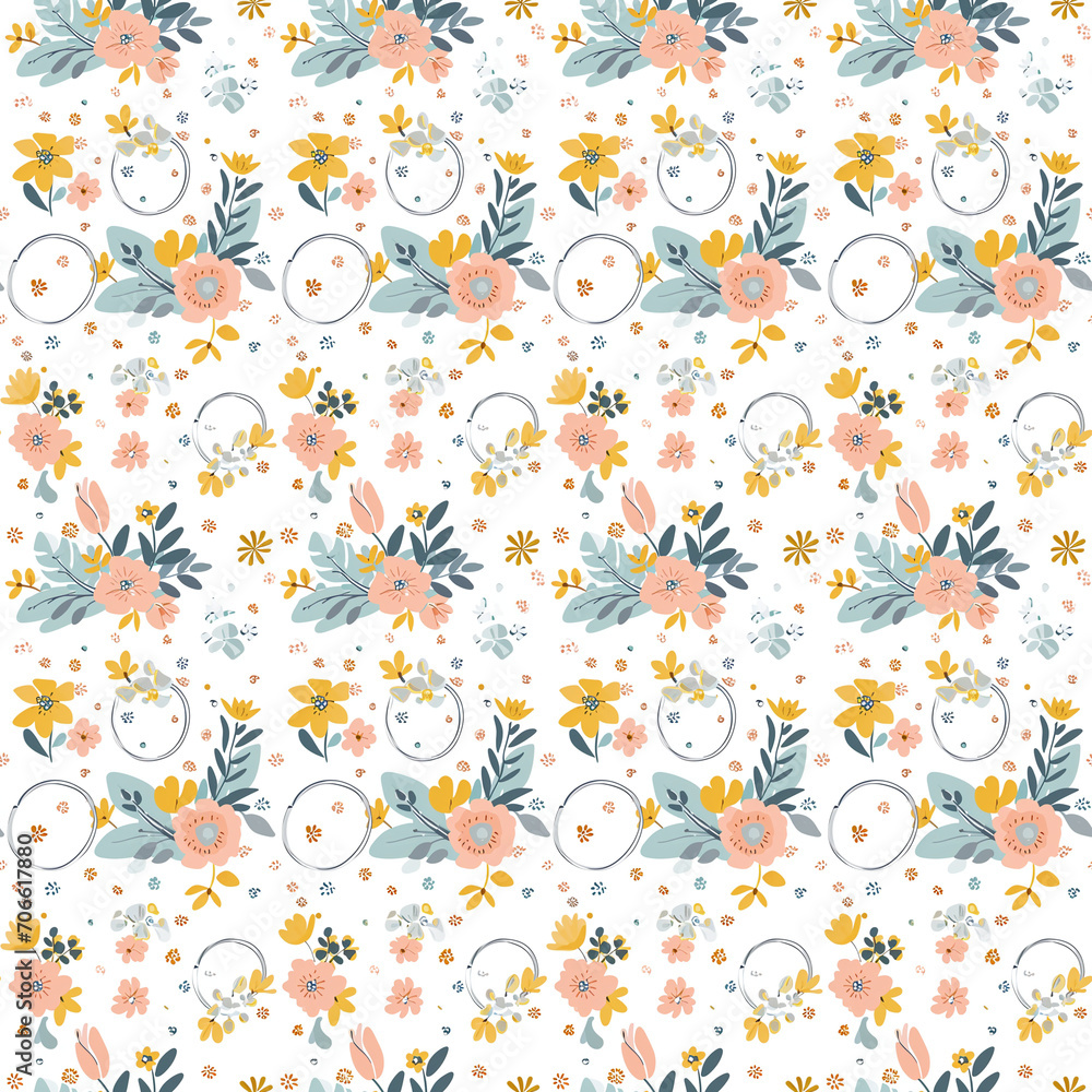 Fototapeta premium Spring weddings (rings, flowers) seamless pattern. Can be used for gift wrapping, wallpaper, background