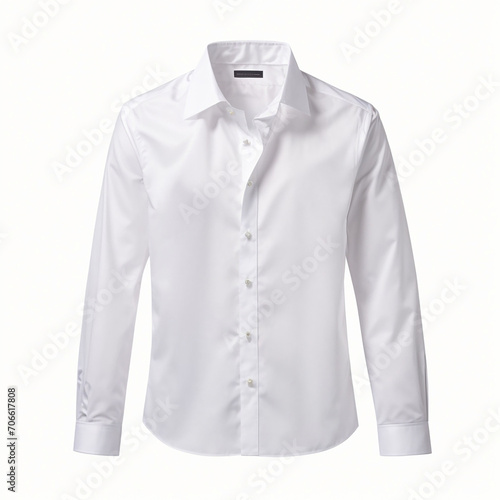 A mock-up of a classic white shirt with long sleeves and a stand-up collar on transparent background cutout, Ideal for a mockup