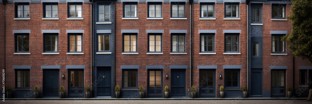 Tall Brick Building With Many Windows in Urban Area Tall Brick Building With Many Windows in Urban Area