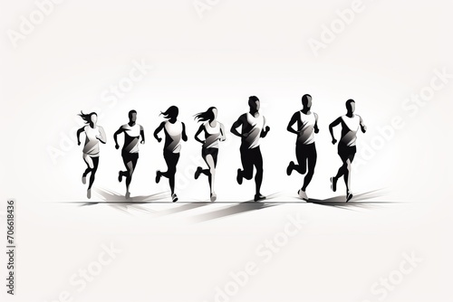group of runners running together in black and white 