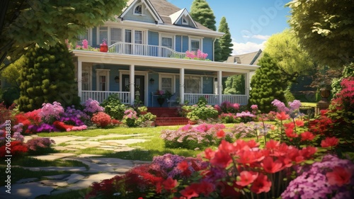 House Surrounded by Flowers Painting - Colorful Nature Scene With a Charming Home