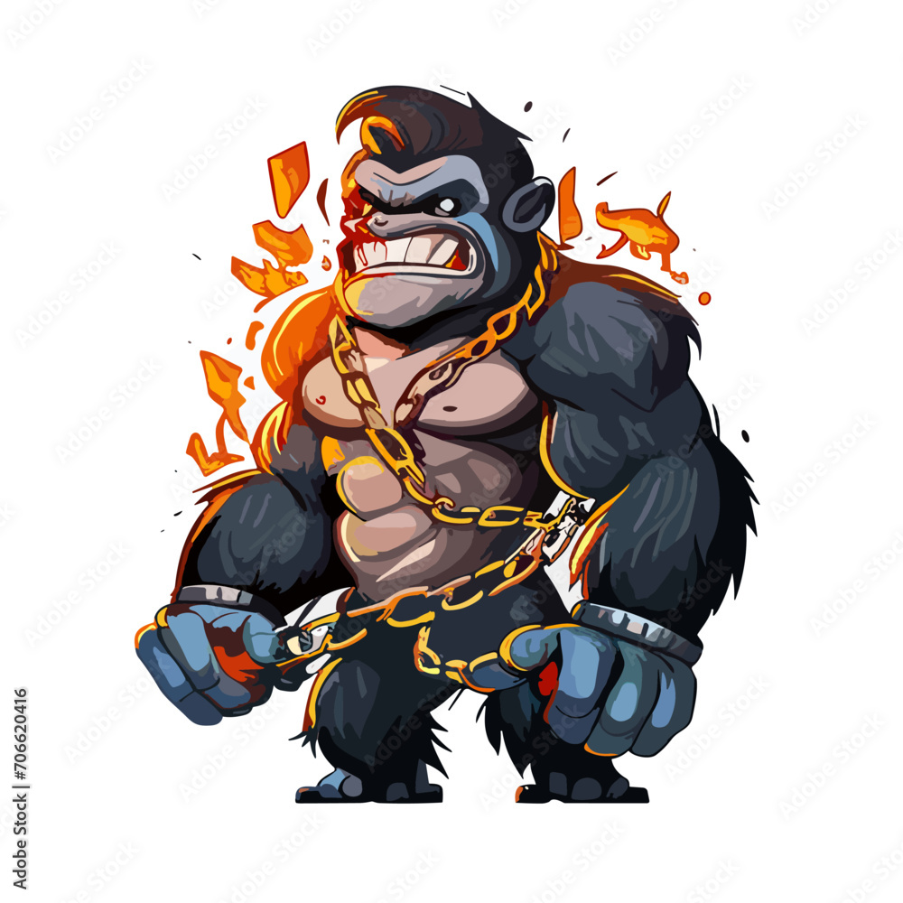 Fototapeta premium gorilla monster with fire cartoon angry vector