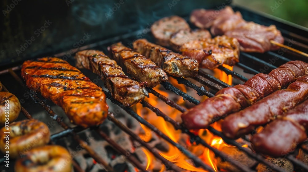 a grill with a variety of meats on it   