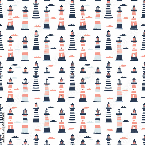 Lighthouses seamless pattern. Can be used for gift wrapping, wallpaper, background
