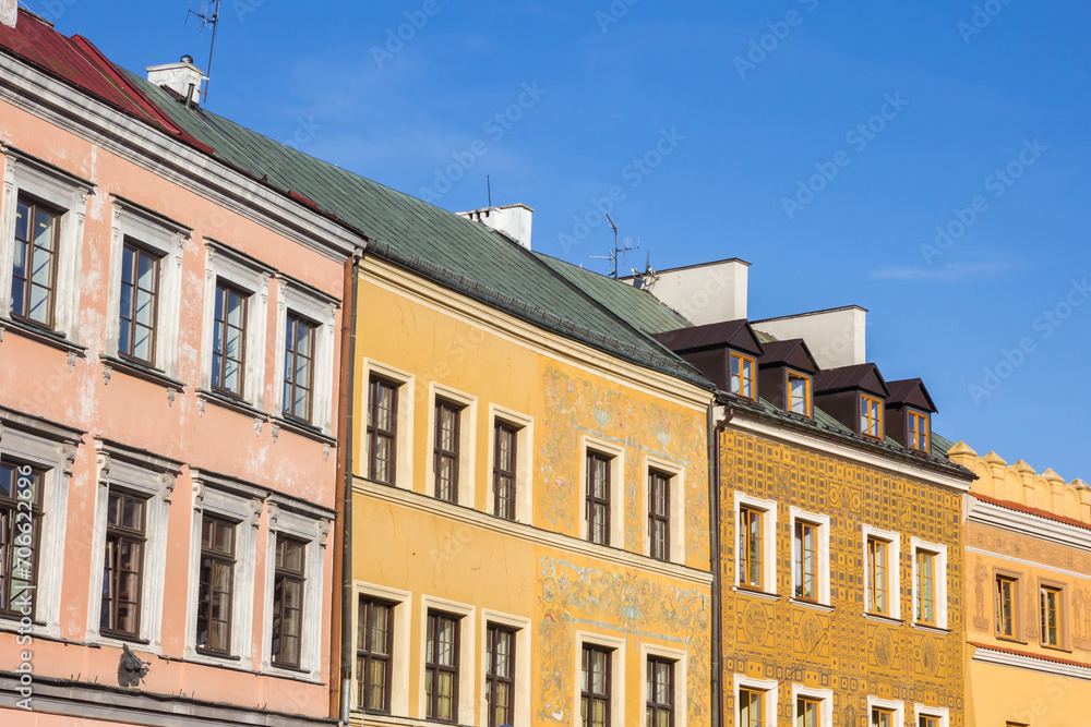 Colorful facades of historic houses in Lublin, Poland