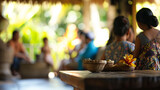 Families enjoying a quiet day indoors during the observance of Nyepi, Nyepi, blurred background, with copy space