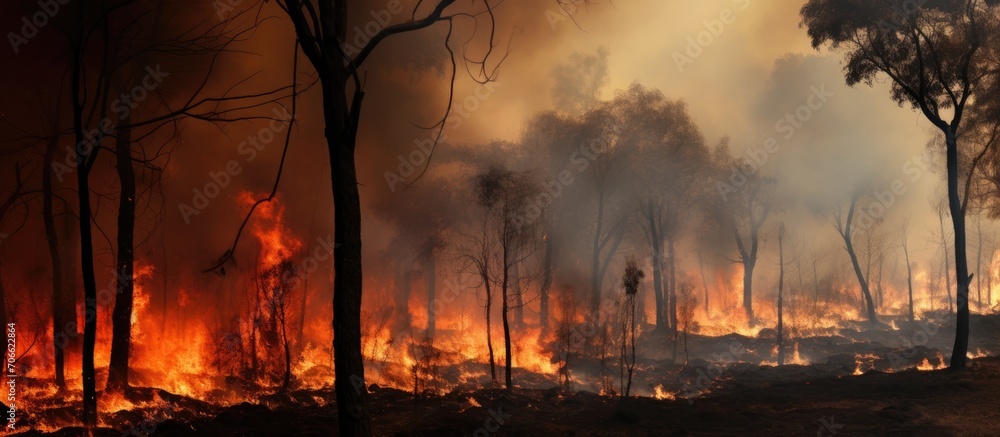 Wildfire in Portugal near Aveiro destroys forest and leaves charred trees.