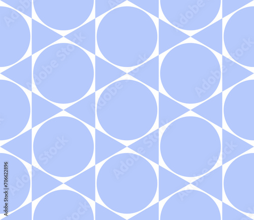 Seamless Geometric Hexagons Triangles and Circles Light Blue Pattern. photo