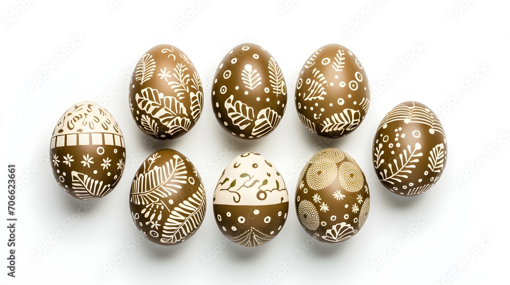 Khaki Easter Eggs on a white Background. Artistic Easter Template with Copy Space Khaki Easter Eggs on a white Background. Artistic Easter Template with Copy Space