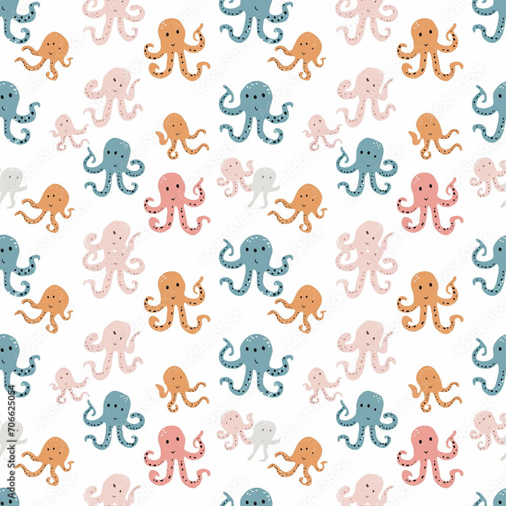 Octopuses seamless pattern. Can be used for gift wrapping, wallpaper, background Octopuses seamless pattern. Can be used for gift wrapping, wallpaper, background