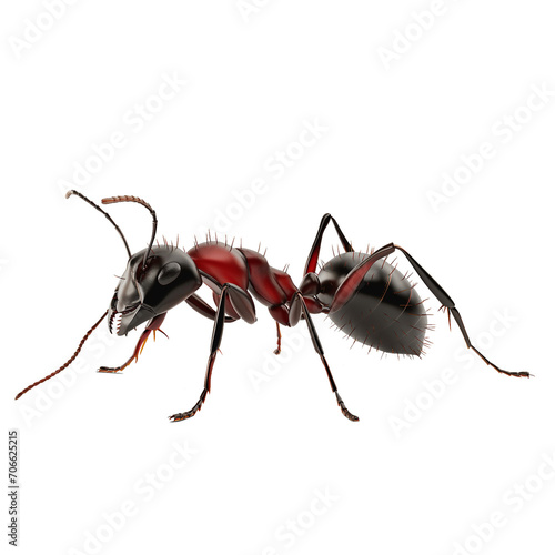An solitary side view of an ant wandering over a transparent cutout background