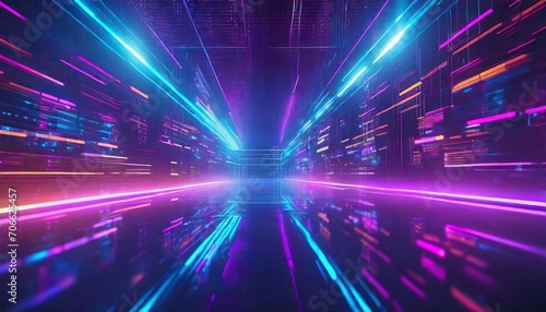 3d render abstract futuristic neon background holographic linear shape glowing inside the virtual cyber space ultraviolet wallpaper