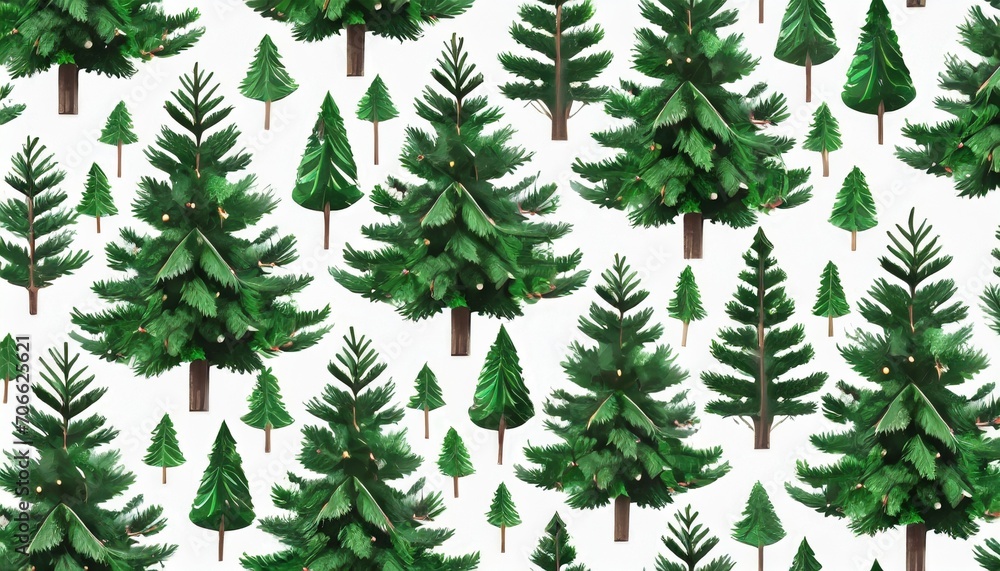 seamless pattern with green christmas trees on the backdrop