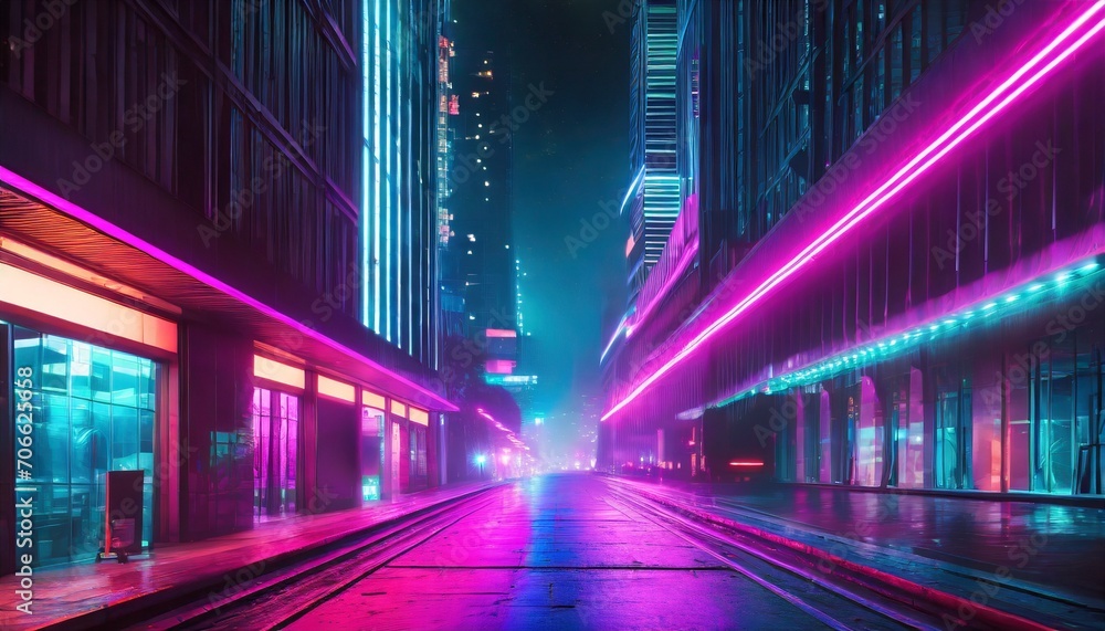 cyberpunk city street night view futuristic city neon light generative ai