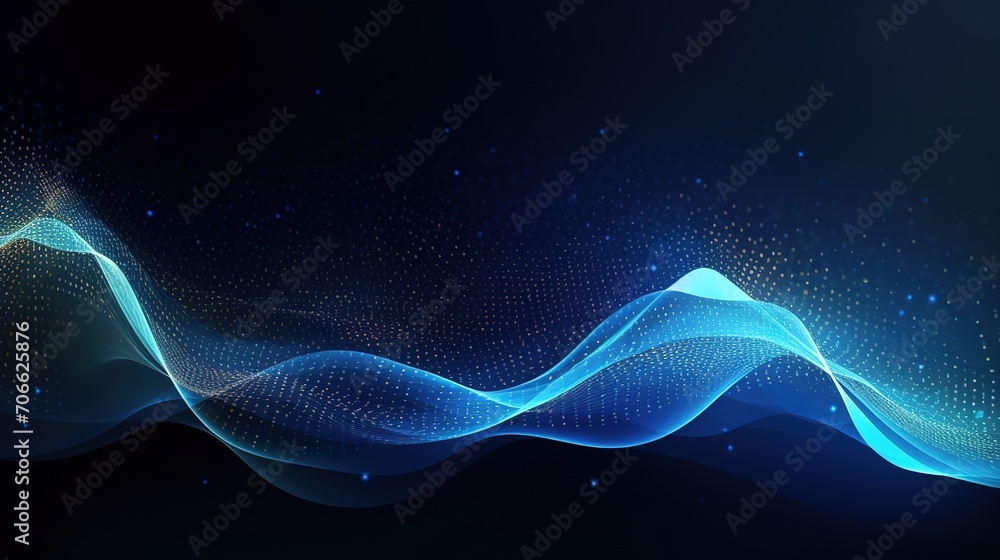 Abstract Waving Particle Technology Background Design. Abstract wave moving dots flow particles, hi-tech and big data background design for brochures, flyers, magazine, banner. Generative Ai Abstract Waving Particle Technology Background Design. Abstract wave moving dots flow particles, hi-tech and big data background design for brochures, flyers, magazine, banner. Generative Ai