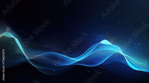 Abstract Waving Particle Technology Background Design. Abstract wave moving dots flow particles, hi-tech and big data background design for brochures, flyers, magazine, banner. Generative Ai