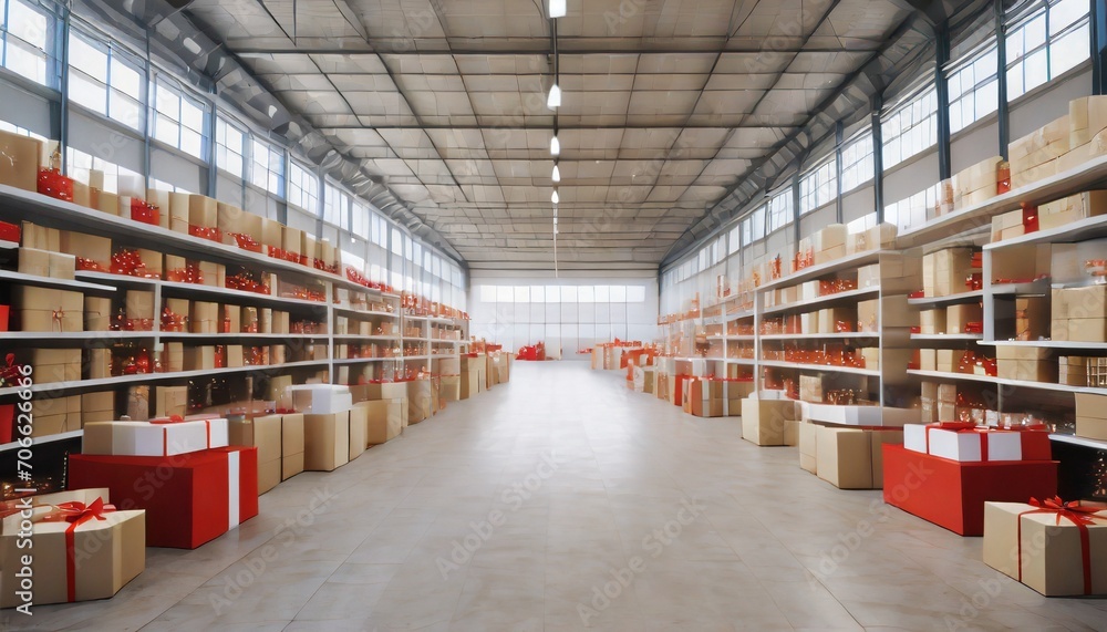 large warehouse of christmas gifts sale and delivery of goods for christmas