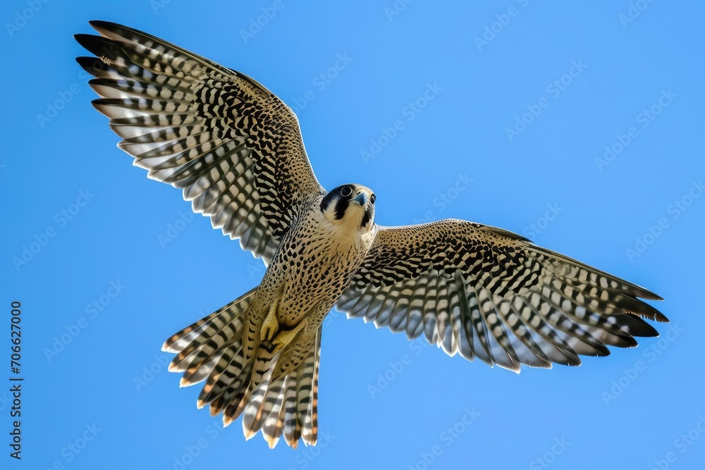 Fototapeta premium Majestic falcon soaring against a backdrop of a clear blue sky