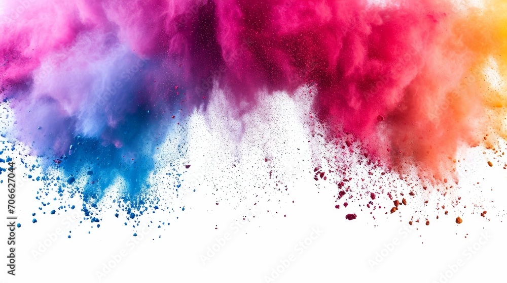 splashing colorful powder on frame on white background   