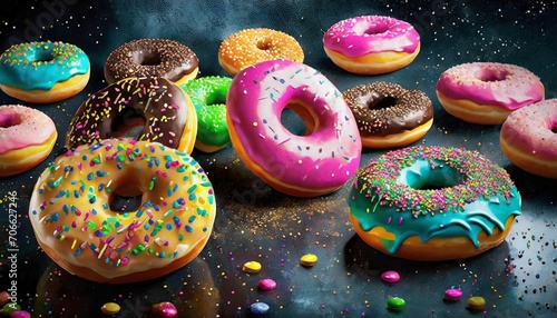 colorful donuts are lying in the dark generative ai