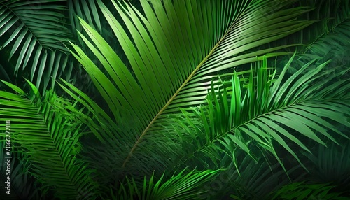 tropical palm leaf and shadow abstract natural green background dark tone textures