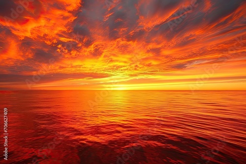 Fiery orange and red sunset painting the sky over a calm sea