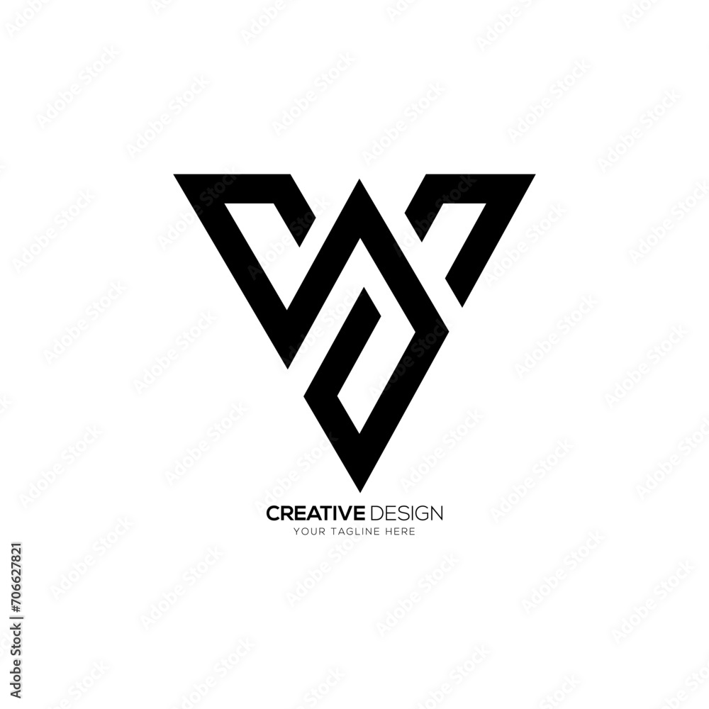 Modern triangle line art letter s w v with creative unique monogram abstract logo - obrazy, fototapety, plakaty 