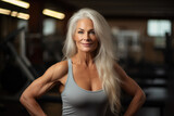 Mature Beauty: Joyful 55-Year-Old, Long Silver Hair, Fitness