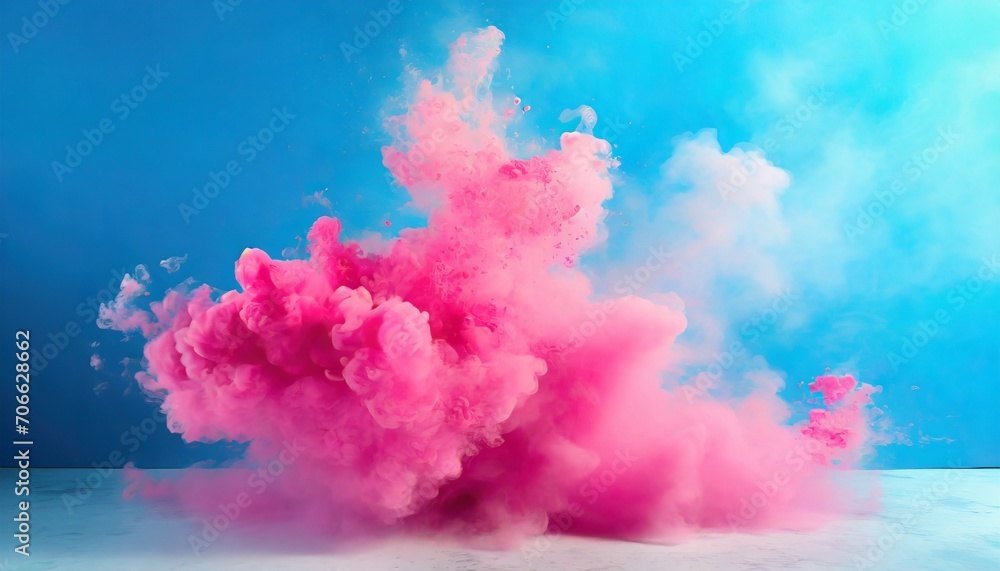 puffs of pink smoke in front of a blue background stock photo in the style of bold color blobs resin juxtaposed imagery realistic hyper detail